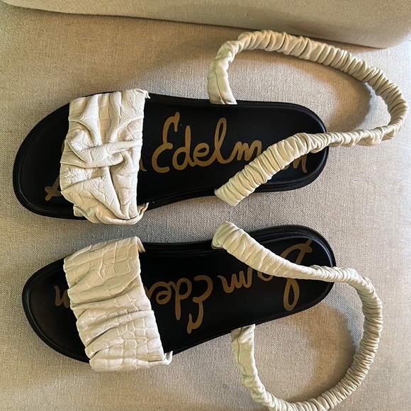 Sam Edelman Women’s Velma Leather Wraparound Ruched Sandals Flats Cream Size 7.5 - Picture 6 of 10